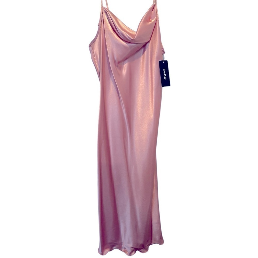 Bebe SATIN COWL NECK SLIP MIDI DRESS Size Large - Rose MSRP $69 - Picture 3 of 4
